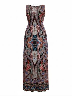 Couture strapless Paisley & Floral Maxi Dress in Black, Red, Blue, Green